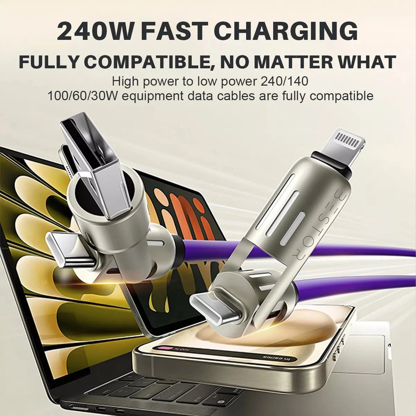 Cable 4 en 1 USB C Lightning Micro USB 240W