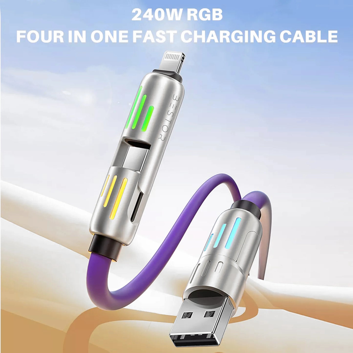 Cable 4 en 1 USB C Lightning Micro USB 240W