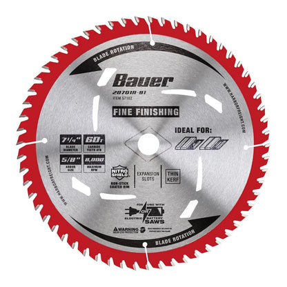 Disco Sierra Circular 7-1/4" 60 Dientes Corte Fino - Bauer