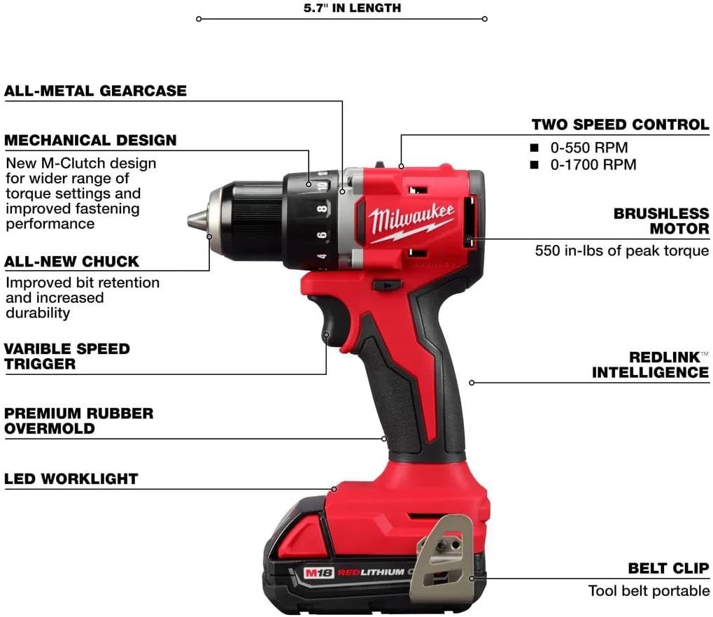 Kit Taladro + Atornillador de Impacto Milwaukee M18 Sin Escobillas 2 Baterías - 3692-22CT (Usado como nuevo)