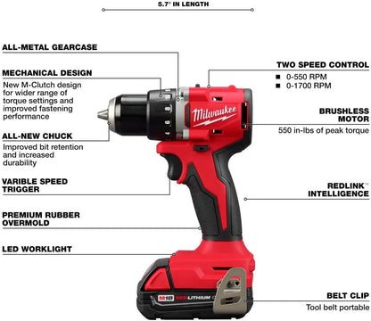 Kit Taladro + Atornillador de Impacto Milwaukee M18 Sin Escobillas 2 Baterías - 3692-22CT (Usado como nuevo)