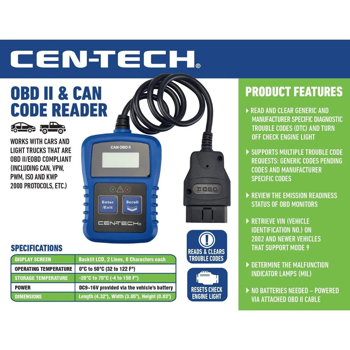 Scanner Automotriz OBD2 Cen-Tech