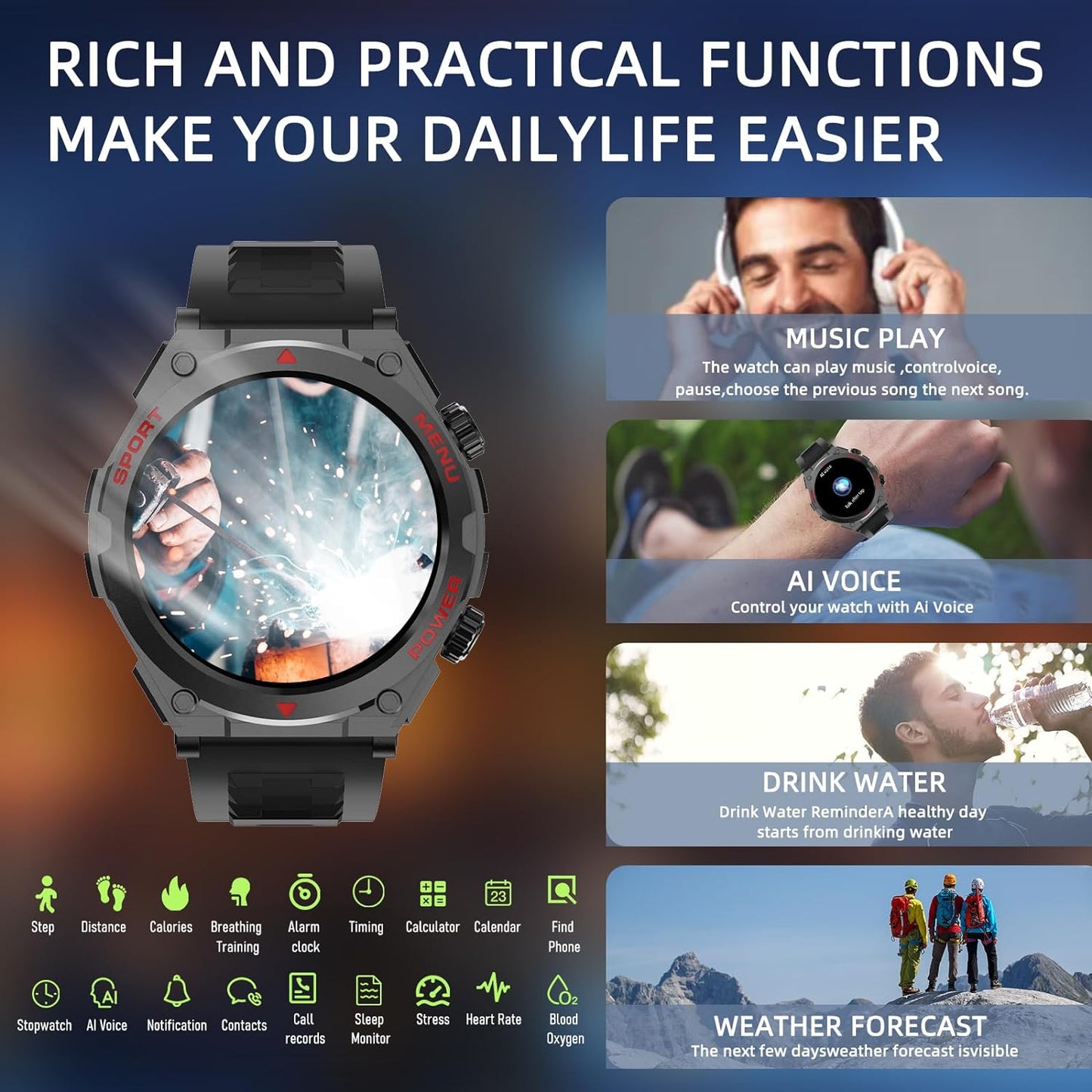 Smartwatch Militar 1.52" Llamadas IP68 S66 - Fitness Tracker