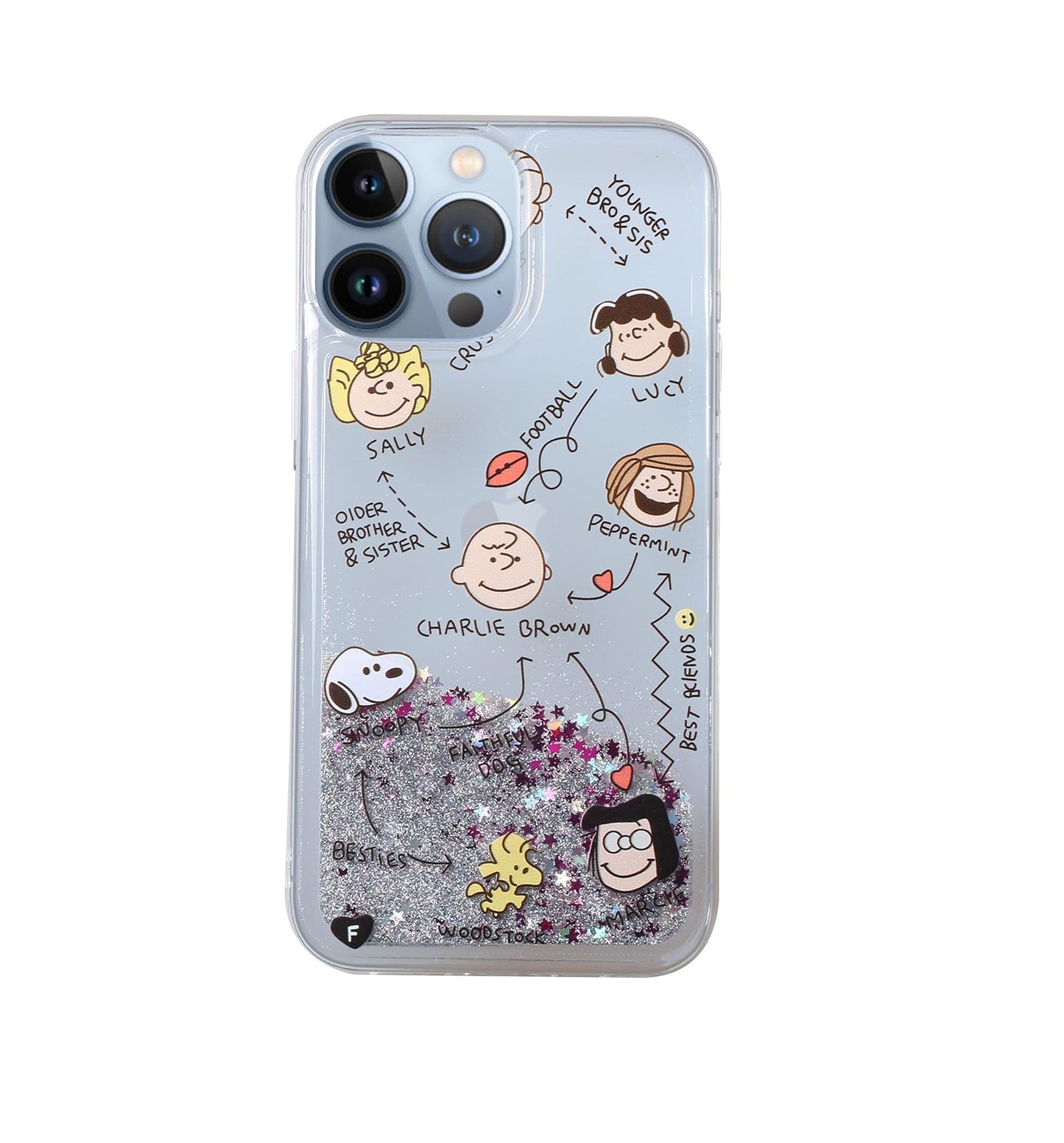 Funda iPhone 14 Snoopy Peanuts Brillantina Líquida Glitter