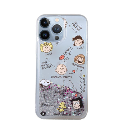Funda iPhone 14 Snoopy Peanuts Brillantina Líquida Glitter