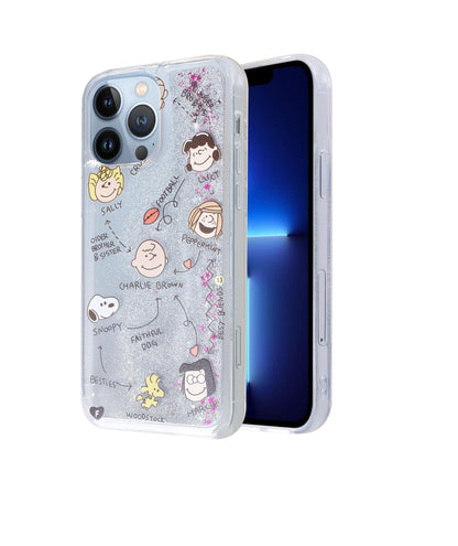 Funda iPhone 14 Snoopy Peanuts Brillantina Líquida Glitter