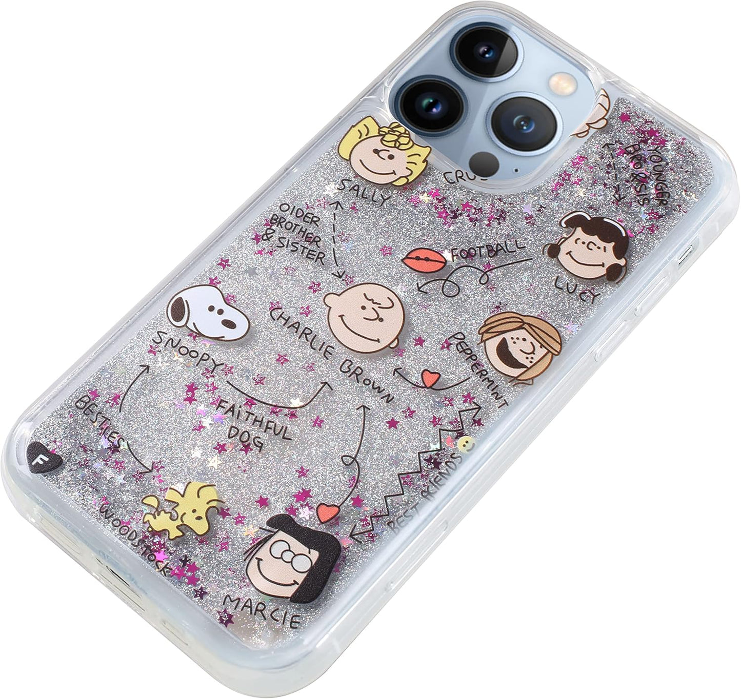 Funda iPhone 14 Snoopy Peanuts Brillantina Líquida Glitter