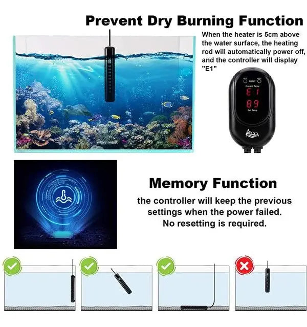Calentador Acuario Sumergible 100W 95L a 132L - AQQA