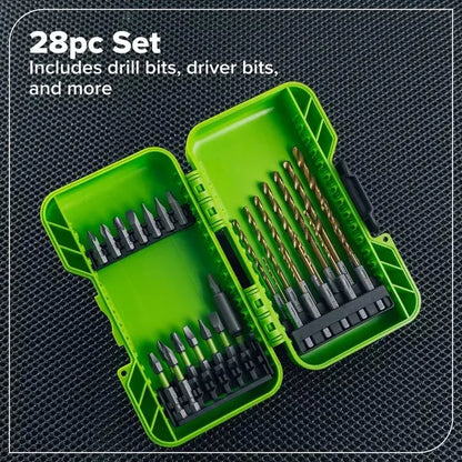 Kit 28 Pzas Brocas y Puntas Multi-Material con Estuche - Greenworks