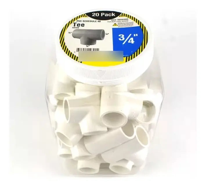 Conector Tee PVC 3/4 In Schedule 40 Blanco Paquete 20 Pzs