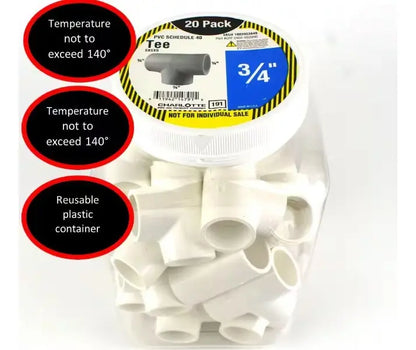 Conector Tee PVC 3/4 In Schedule 40 Blanco Paquete 20 Pzs