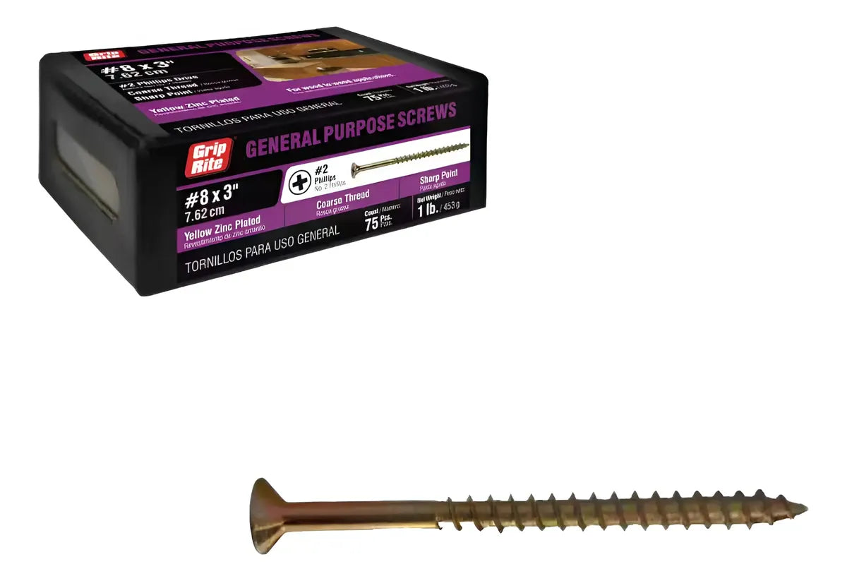 Tornillos Madera #8x3 Pulgadas 75 Pcs - Grip-rite