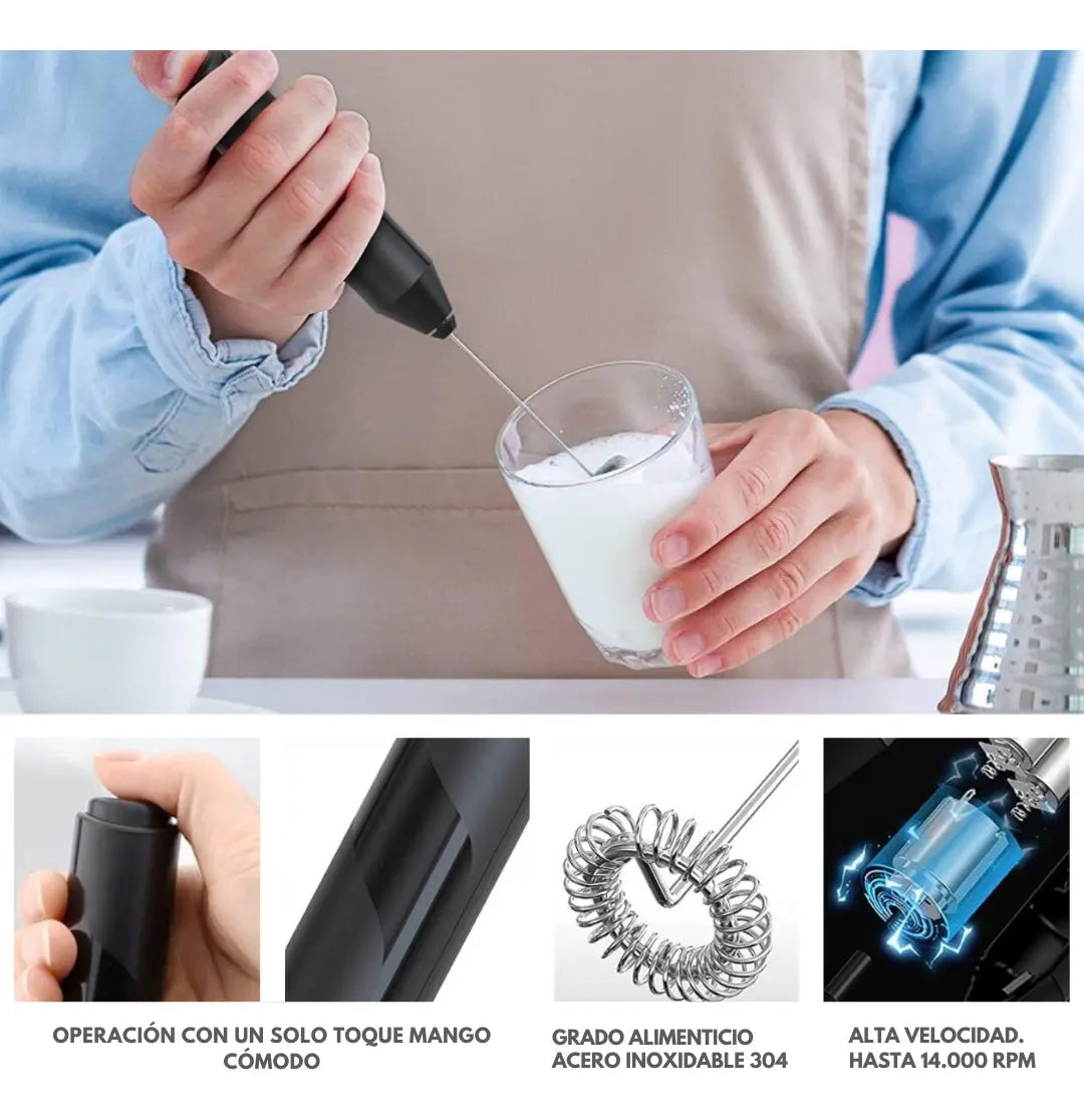 Espumador Eléctrico Ms Café Y Leche De Mano Negro Portátil