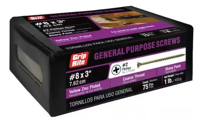 Tornillos Madera #8x3 Pulgadas 75 Pcs - Grip-rite