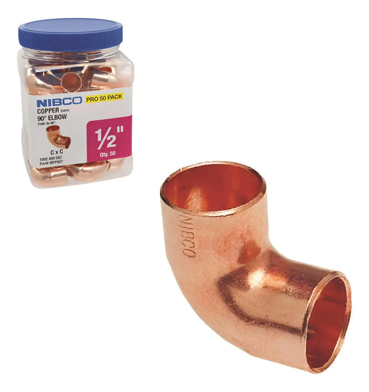 Codo De Cobre 90° Wrot 1/2 Pulg. x 1/2 Pulg. Pack 50 Pzas