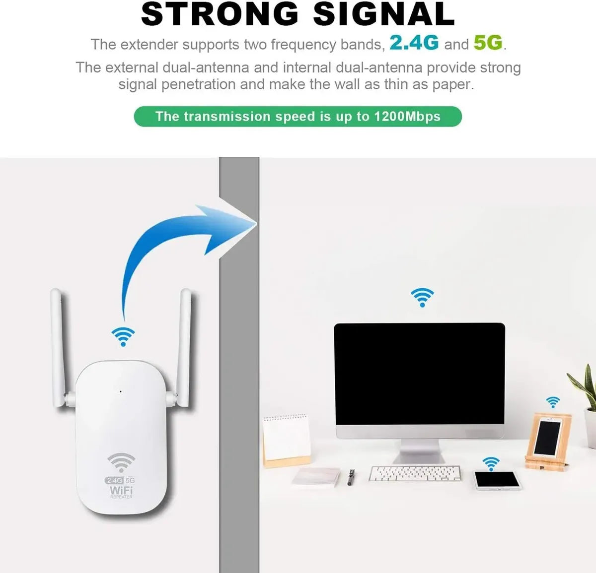Repetidor WiFi 1200Mbps Banda Dual 5GHz y 2.4GHz