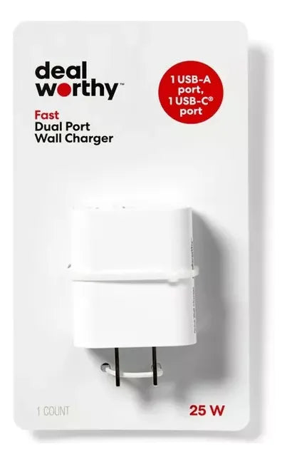 Cargador Rápido Pared 25W USB-A USB-C - dealworthy