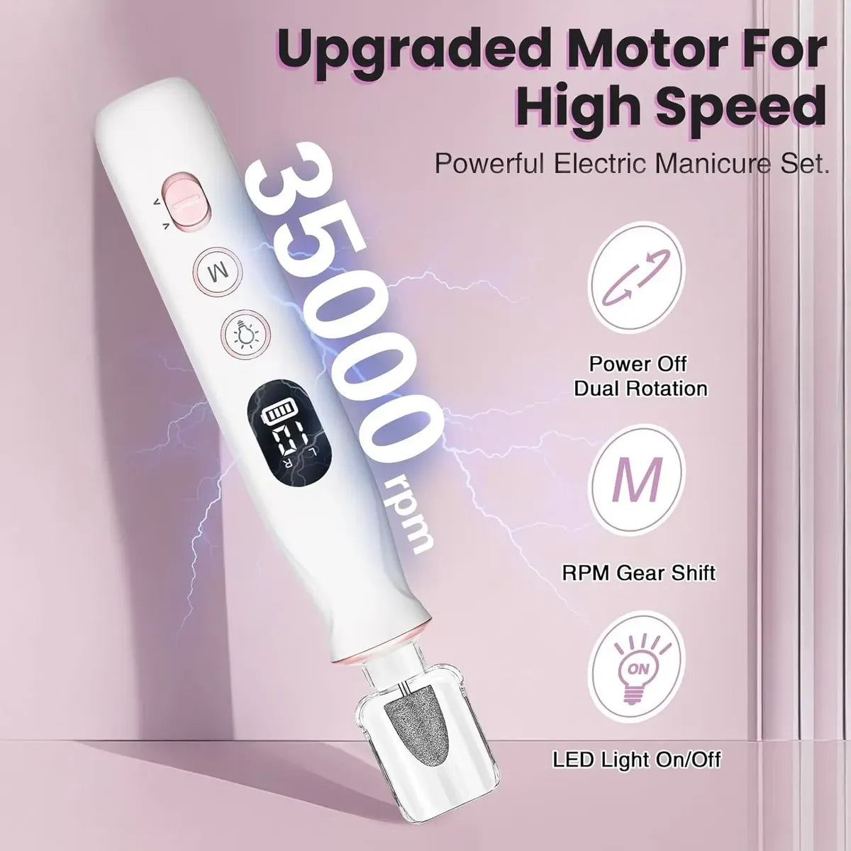 Lima Eléctrica De Uñas Inalámbrica 10 En 1 LED - HSKAI