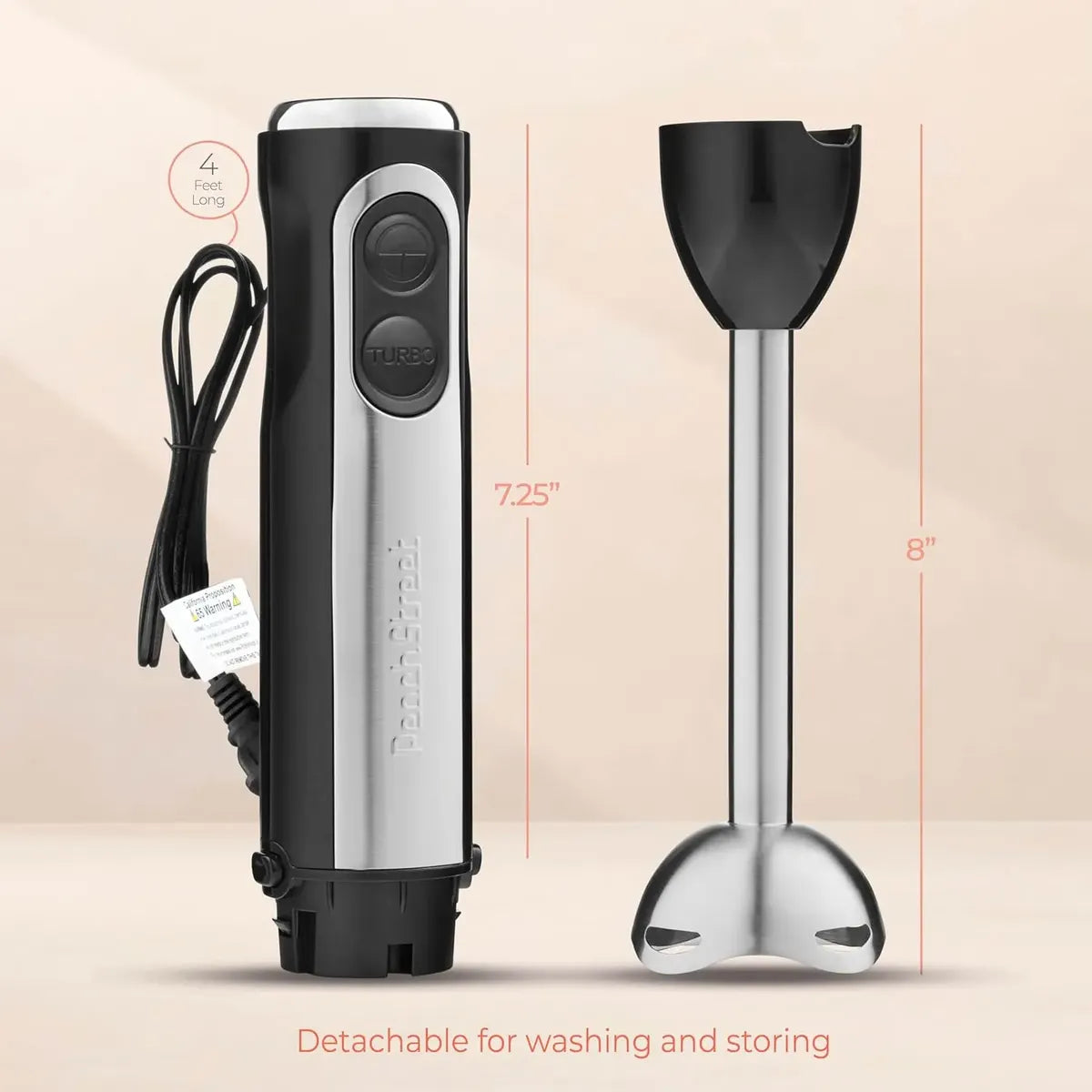 Licuadora De Mano 500w Turbo Base Desmontable Peach Street