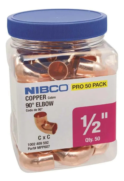 Codo De Cobre 90° Wrot 1/2 Pulg. x 1/2 Pulg. Pack 50 Pzas