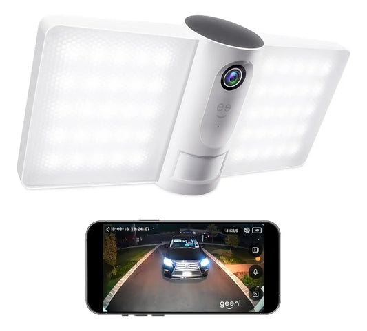 Geeni Cámara Inteligente Con Reflector 1080p HD Sensor Movimiento WiFi Exterior