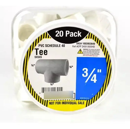 Conector Tee PVC 3/4 In Schedule 40 Blanco Paquete 20 Pzs