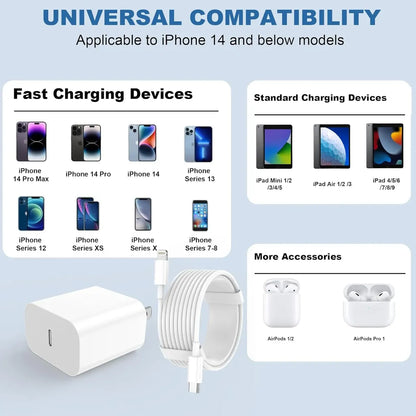 Cargador Rápido iPhone USB-C a Lightning 20W 1.8M MFi - Dayaoncy