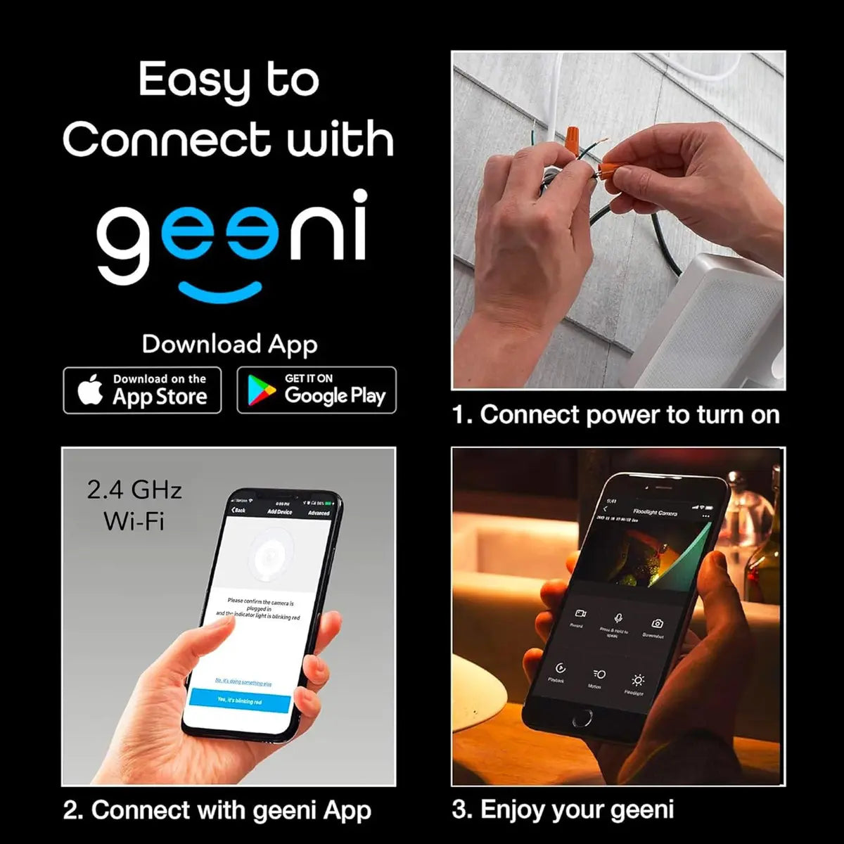 Geeni Cámara Inteligente Con Reflector 1080p HD Sensor Movimiento WiFi Exterior