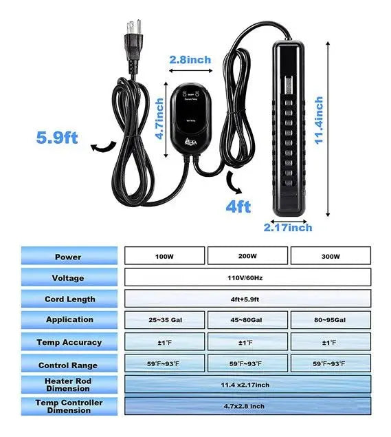 Calentador Acuario Sumergible 100W 95L a 132L - AQQA