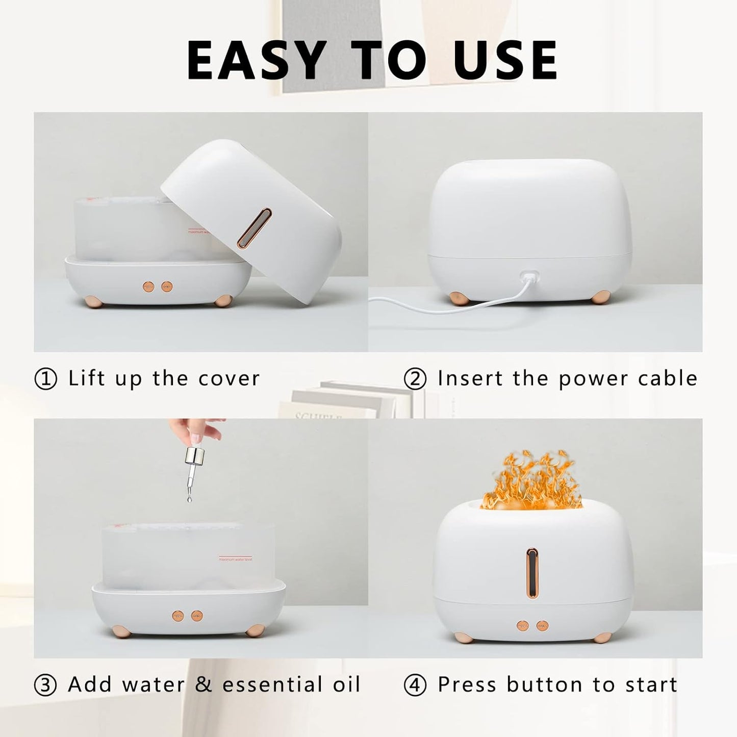Humidificador Difusor con Efecto Llama LED 250ml - Blanco