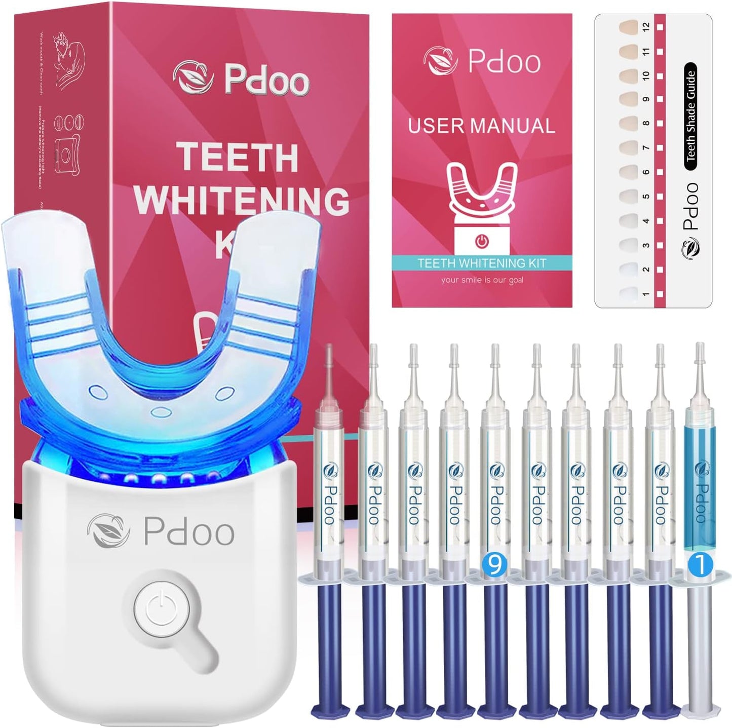 Kit Blanqueamiento Dental LED + 10 Bolígrafos de Gel - PDOO
