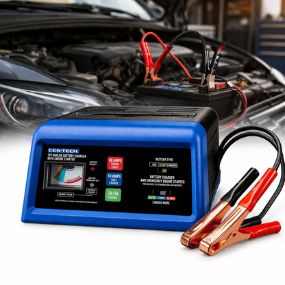 Cargador Analógico de Batería 2/10/50 Amp 12V CEN-TECH (Caja Abierta)